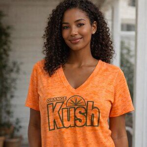 Kill Your Culture Orange Kush Burnout V-Neck Graphic T-Shirt Women’s Orange